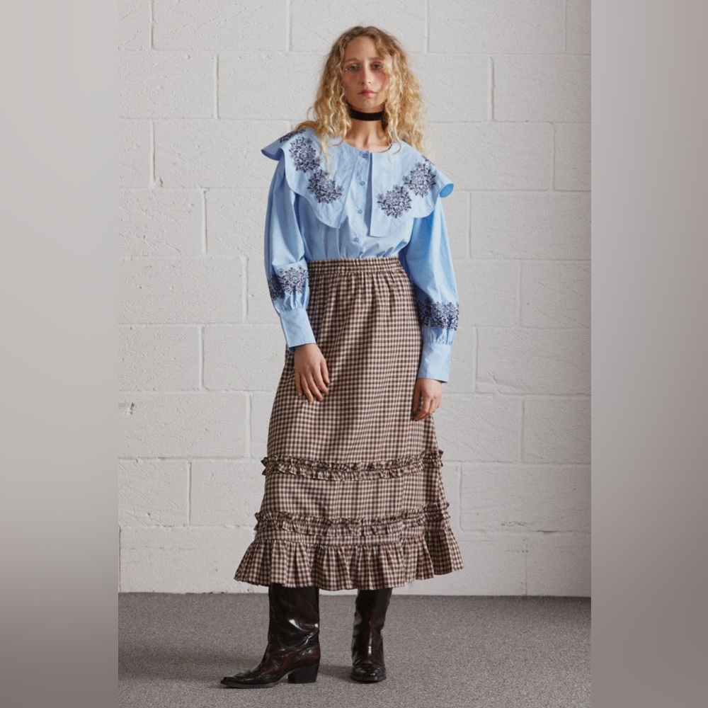 Brown Gingham Midi Skirt